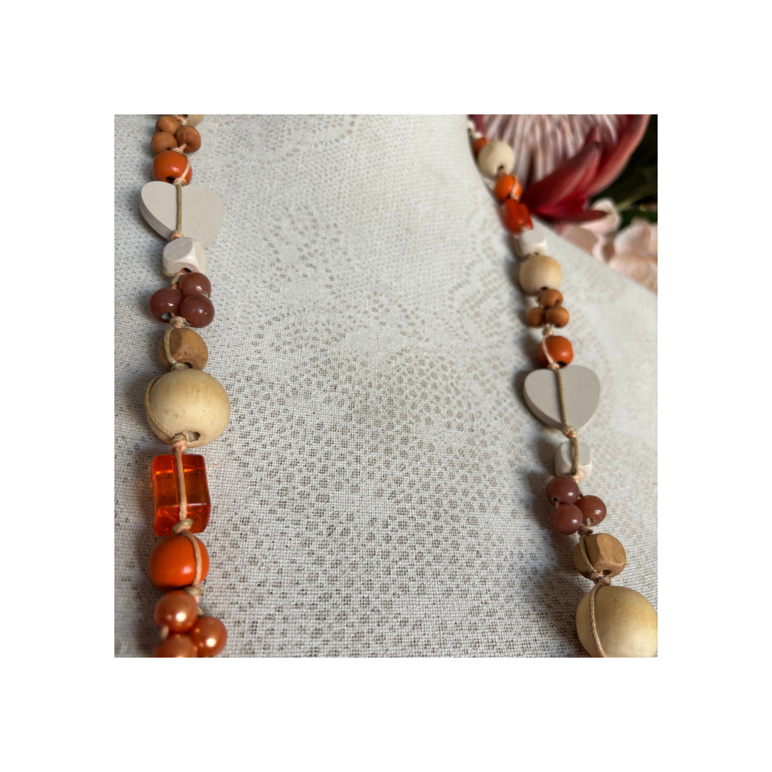 Necklace Knotted with Orange Beads