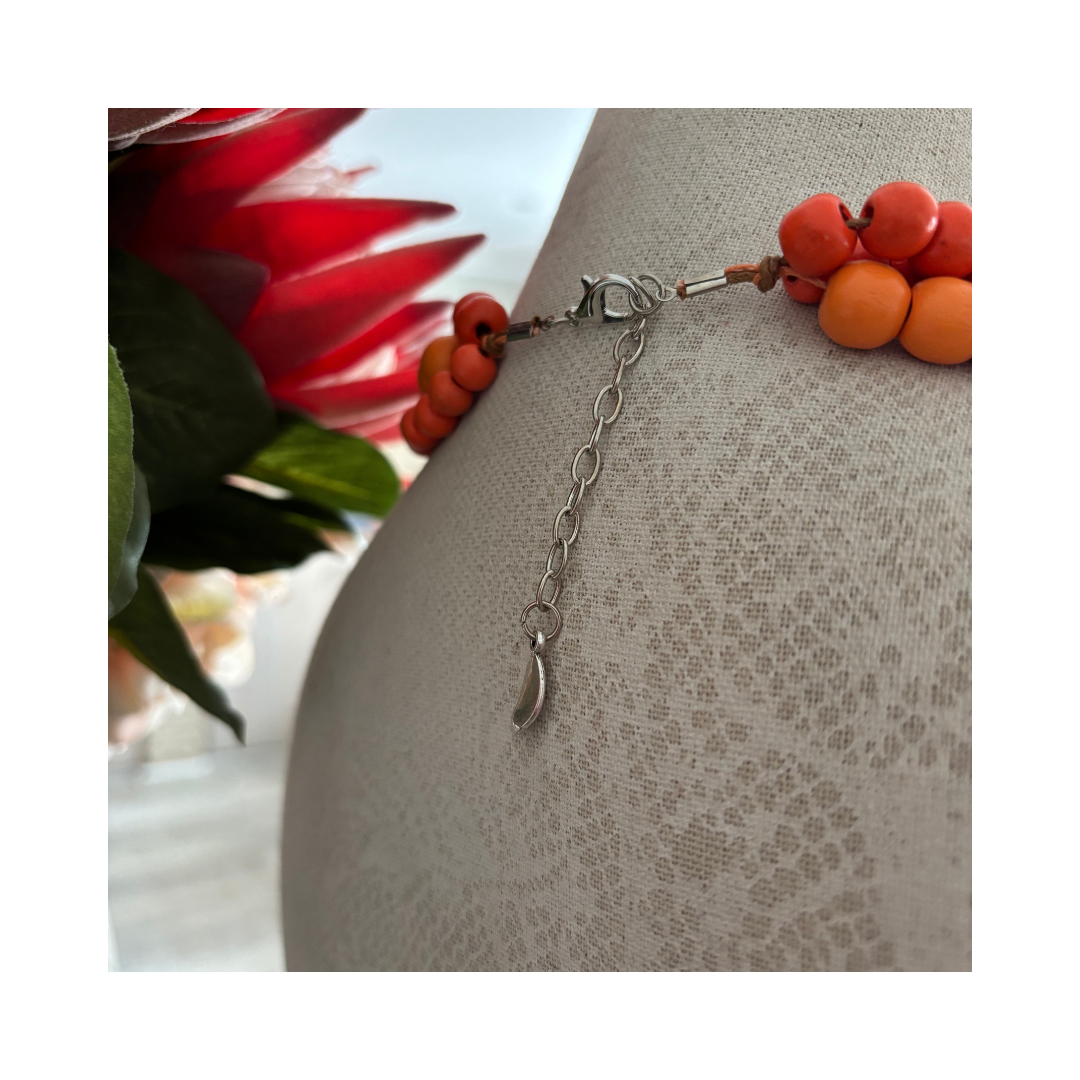 Necklace Multistring Bright Orange Wood Beads