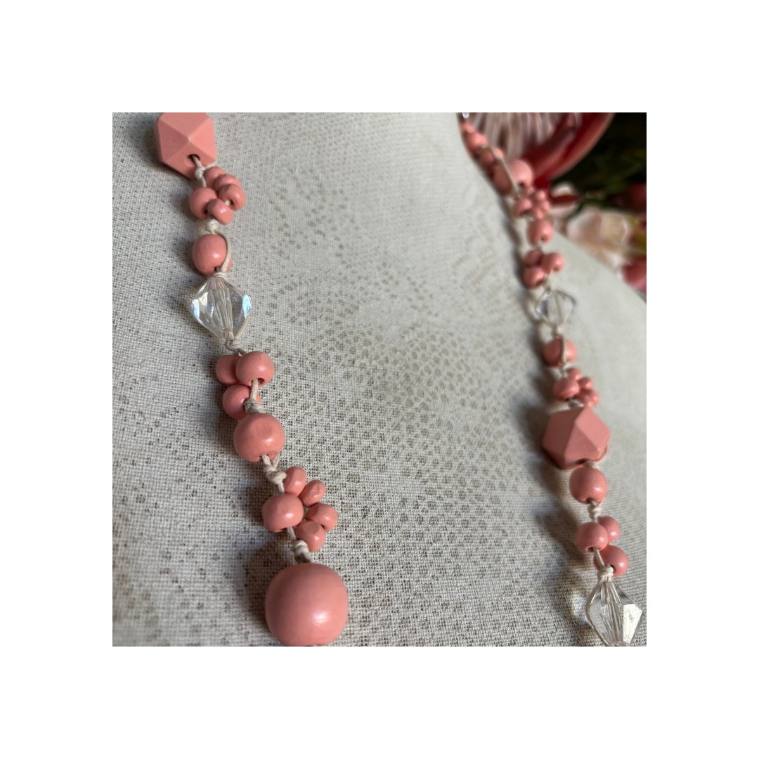Necklace Knotted with Soft PeachPink Beads