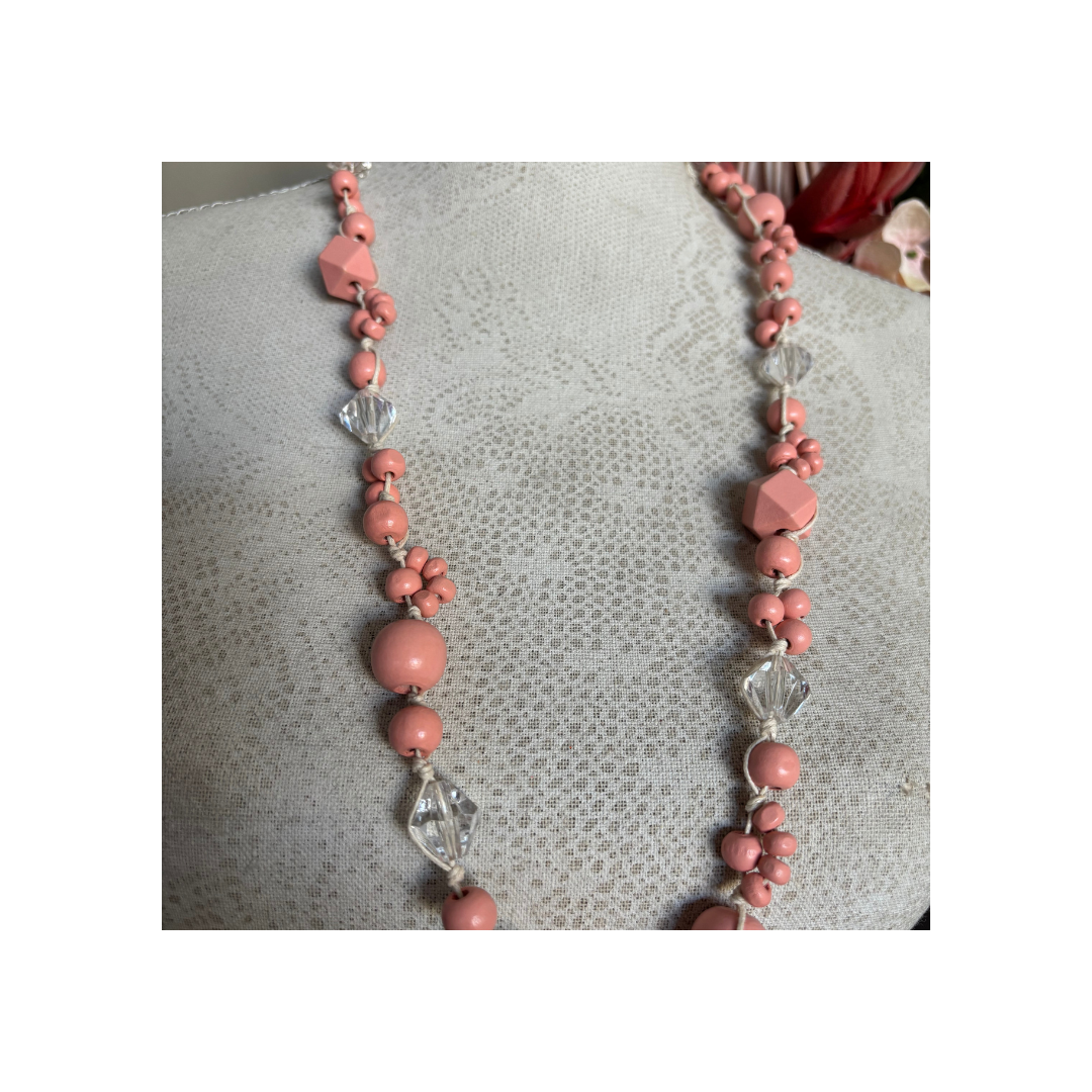 Necklace Knotted with Soft PeachPink Beads