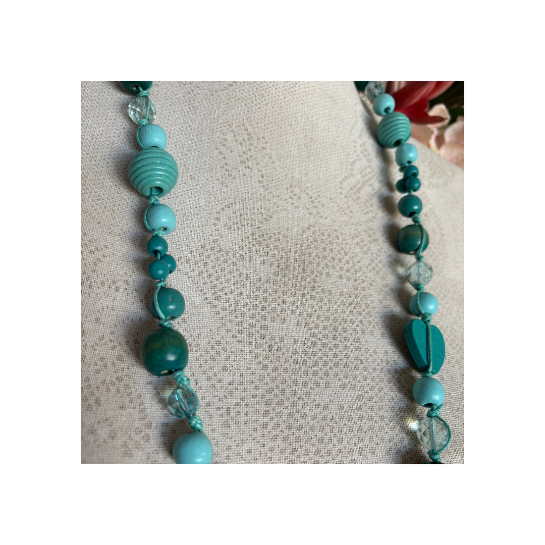 Necklace Knotted with Teal Beads