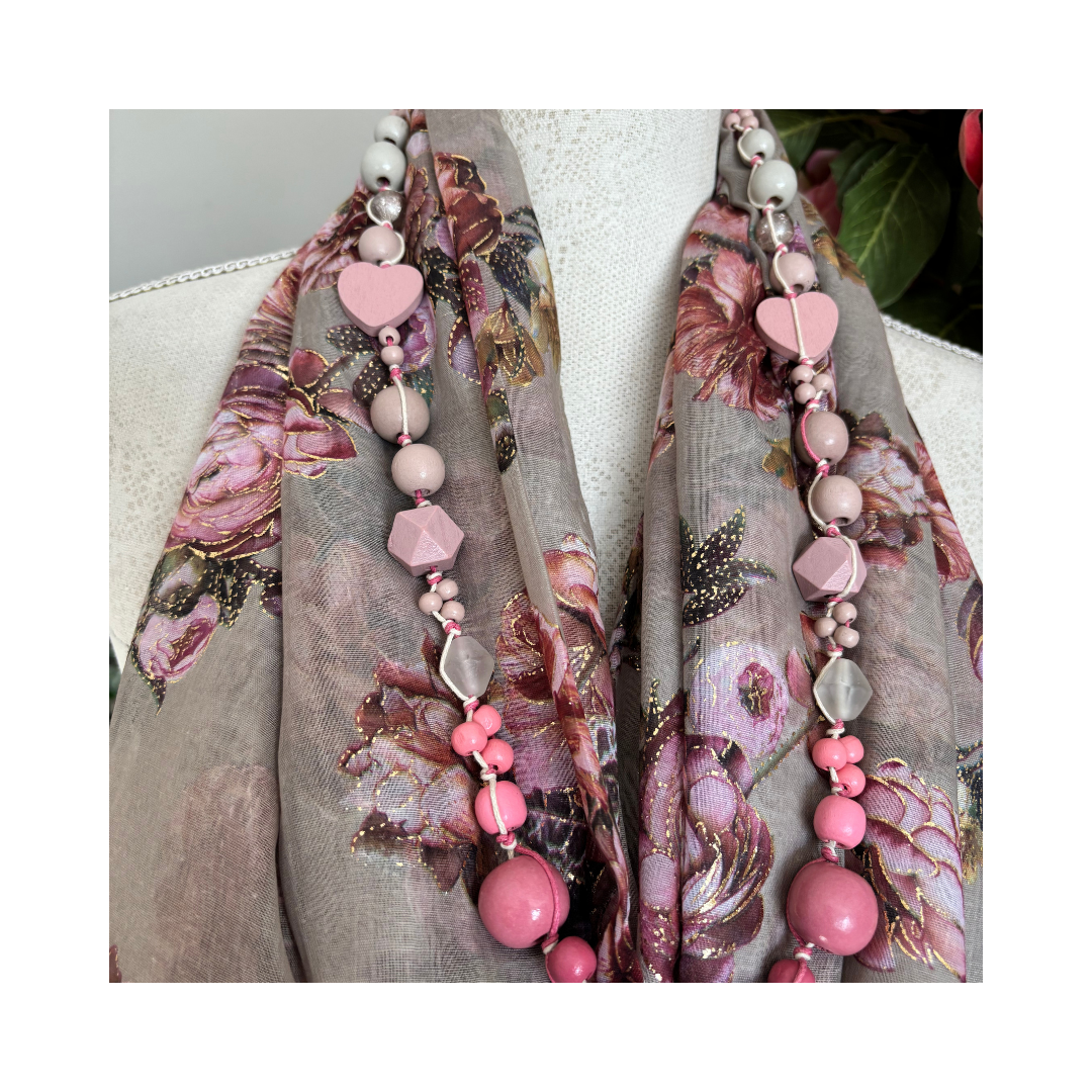 Soft Stone with Roses and Gold Accents Scarf