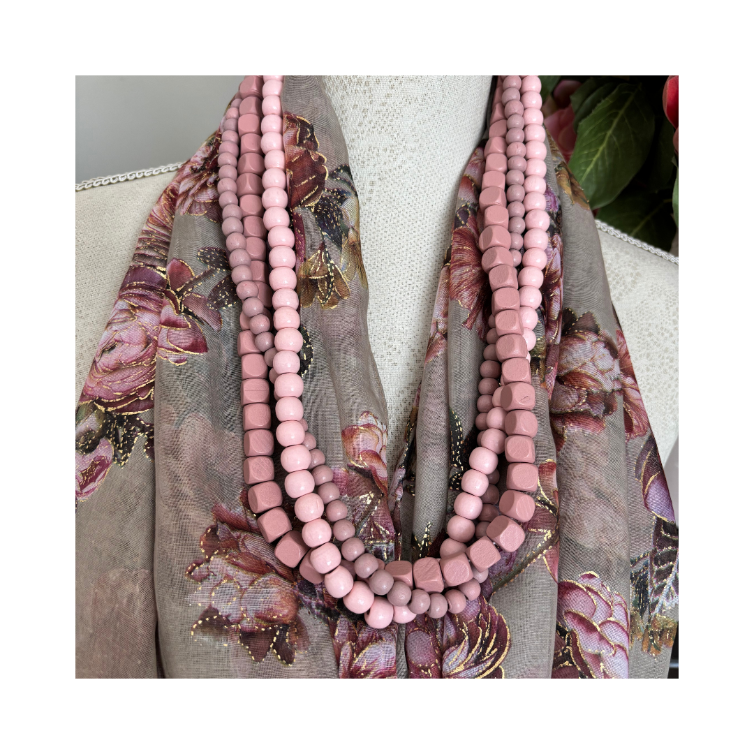 Soft Stone with Roses and Gold Accents Scarf