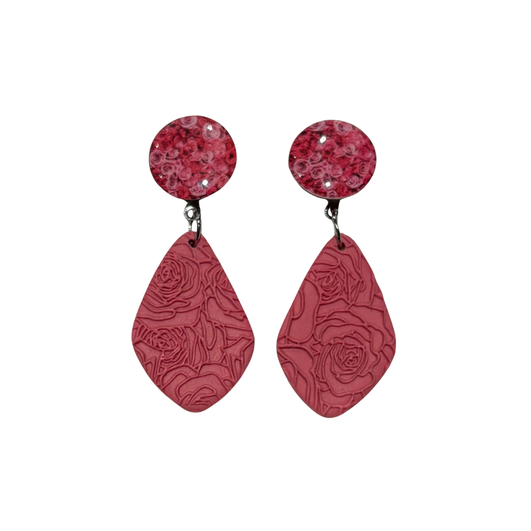 Clay Earrings Rose Relief