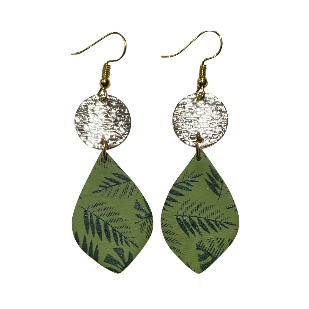 Clay Earrings Jungle Leave Dangles with Gold