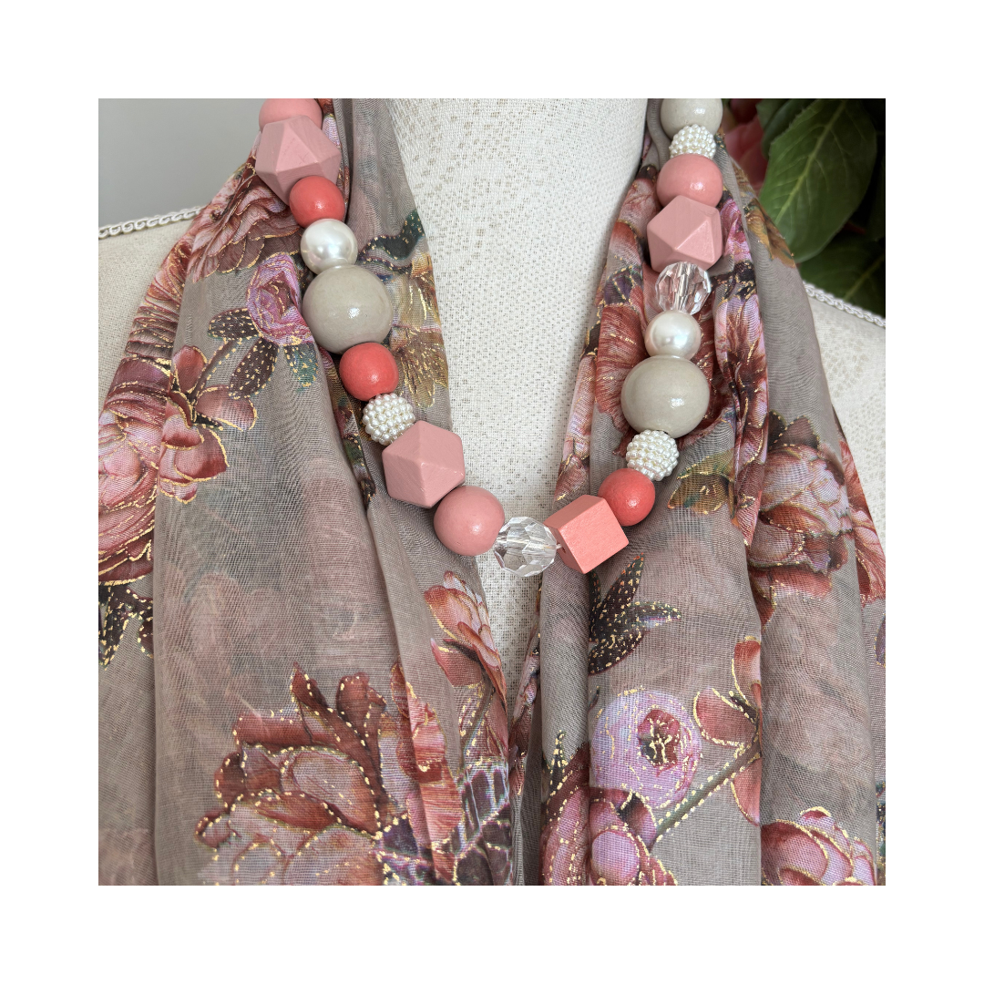Soft Stone with Roses and Gold Accents Scarf