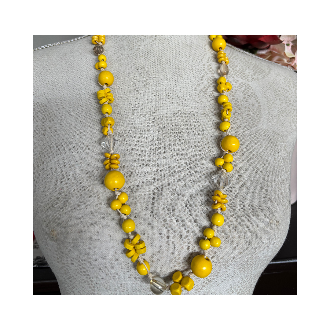 Necklace Knotted with Sunshine Yellow Beads