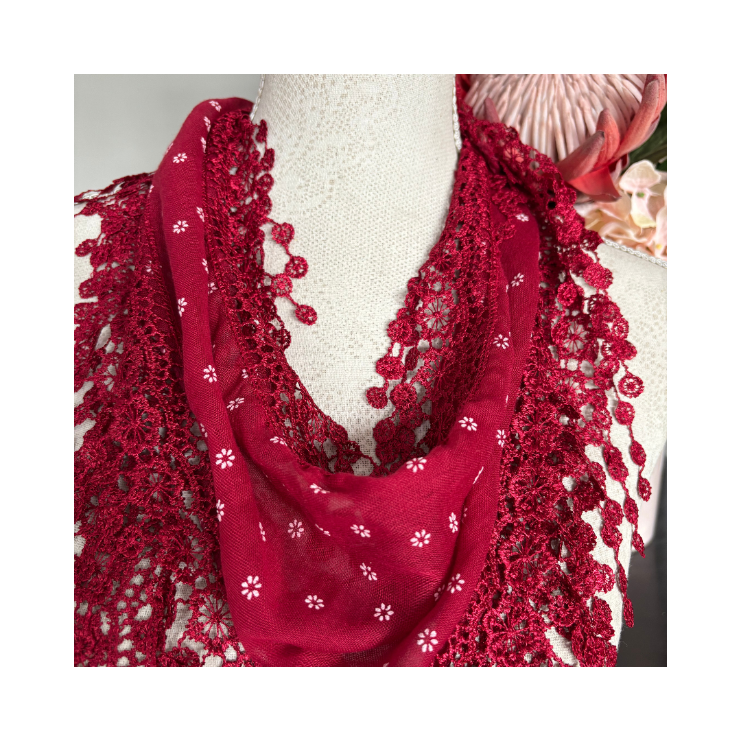 Maroon Red Lace Scarf