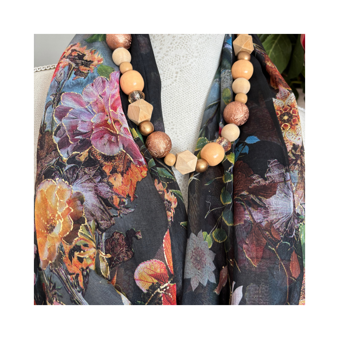 Bright Flowers and Gold Accents Scarf