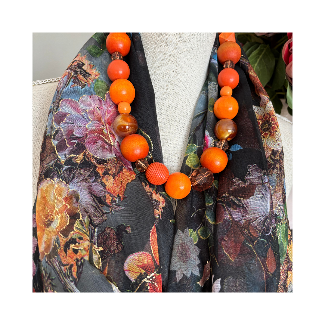Bright Flowers and Gold Accents Scarf
