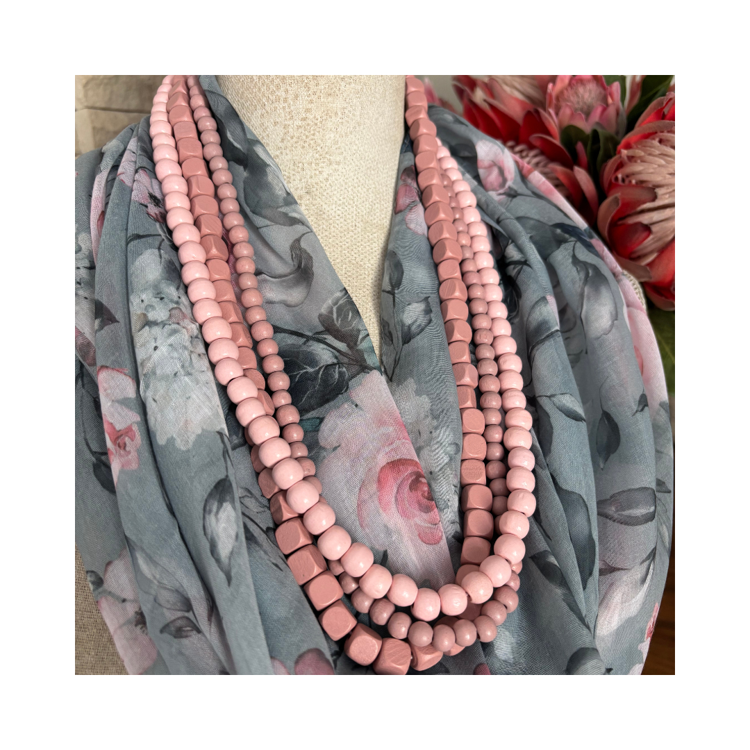 Grey with Pink Rose Scarf