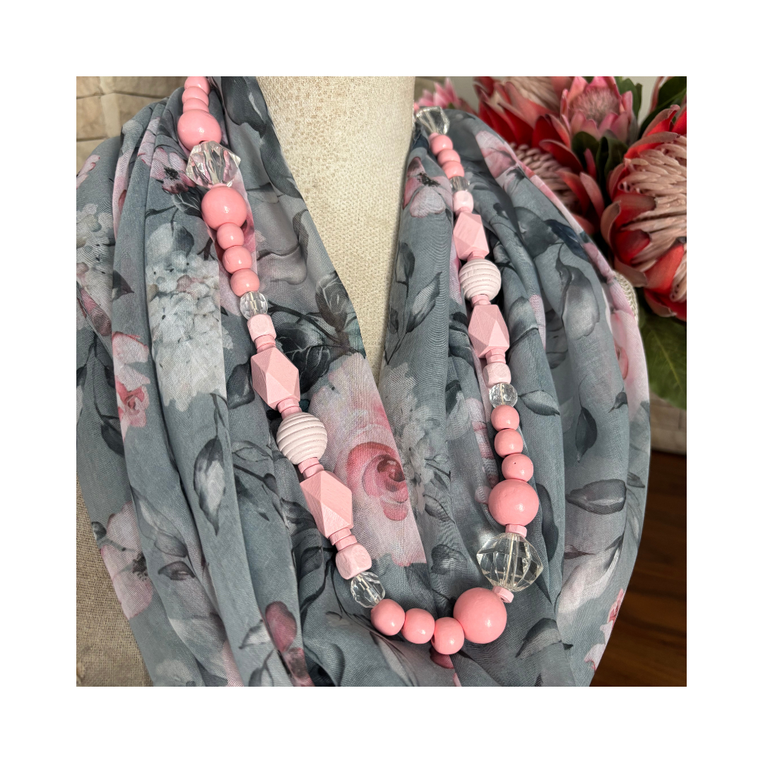 Grey with Pink Rose Scarf