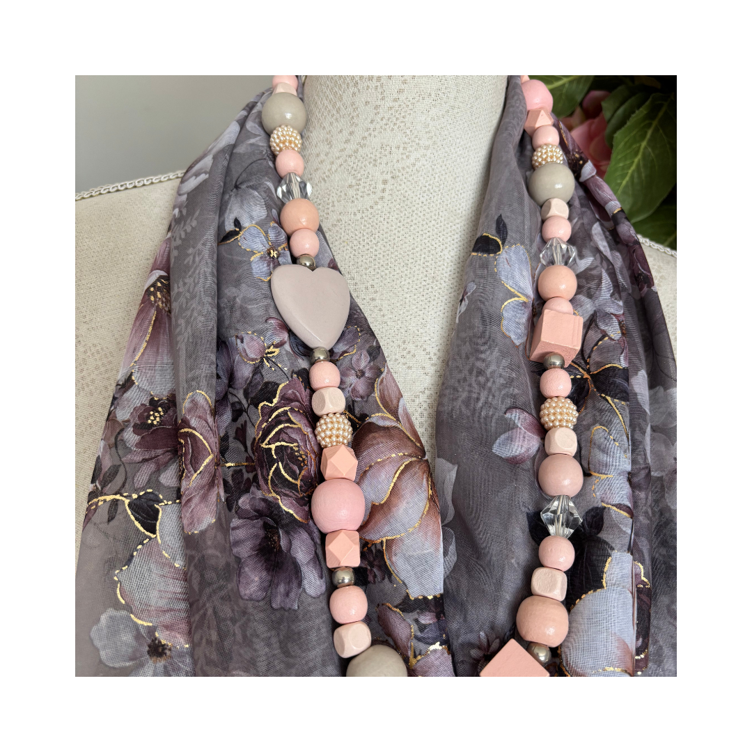 Lilac Grey with Roses and Gold Accents Scarf