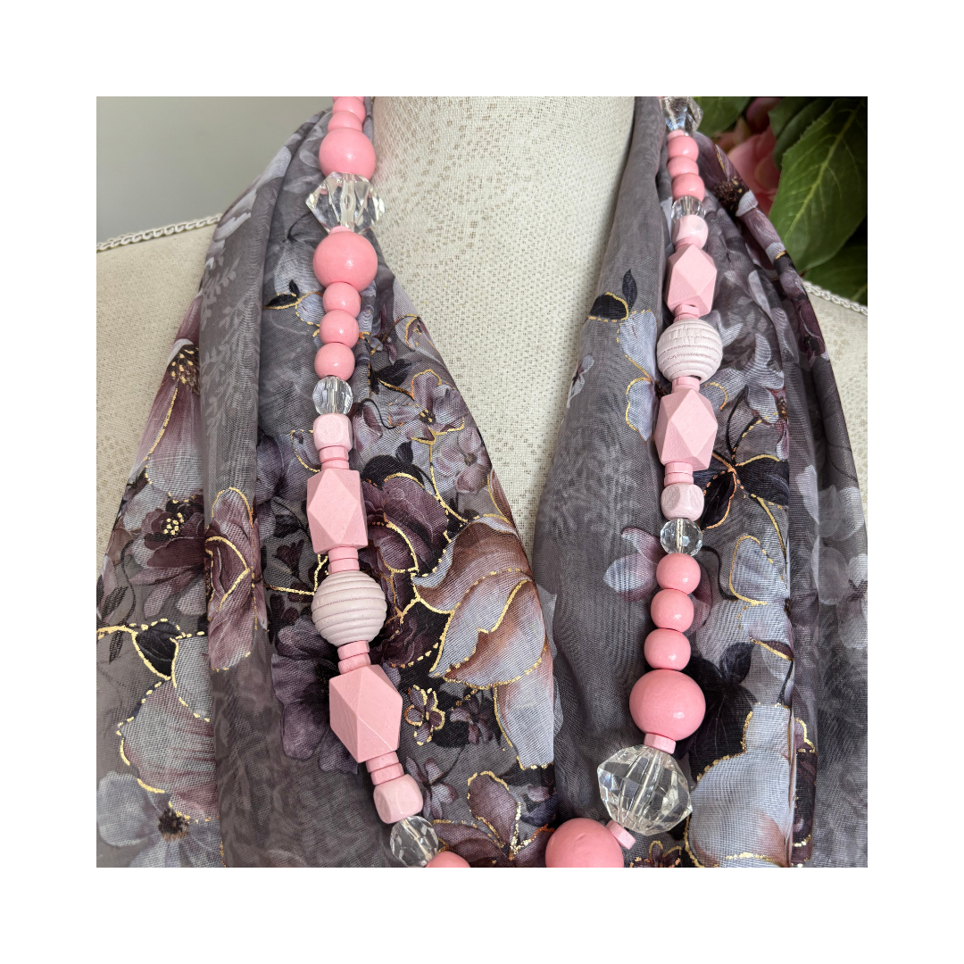 Lilac Grey with Roses and Gold Accents Scarf
