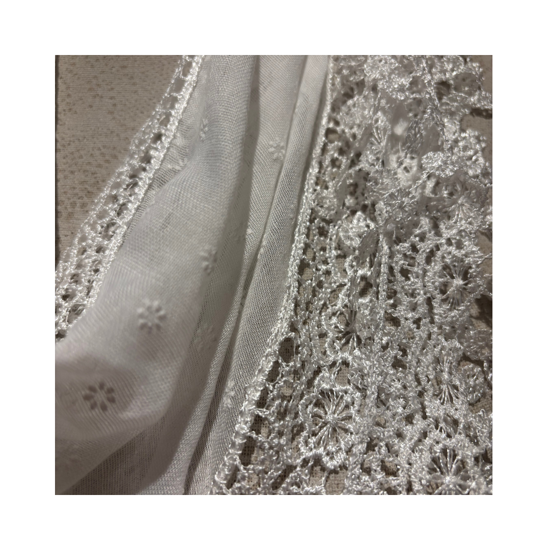 White Lace Embroidered Scarf