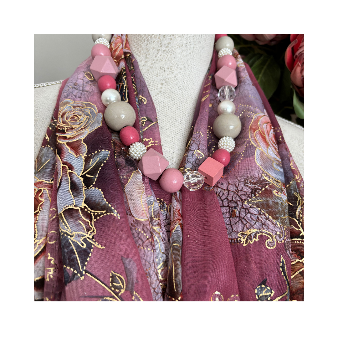 Soft Blush with Roses and Gold Accents Scarf