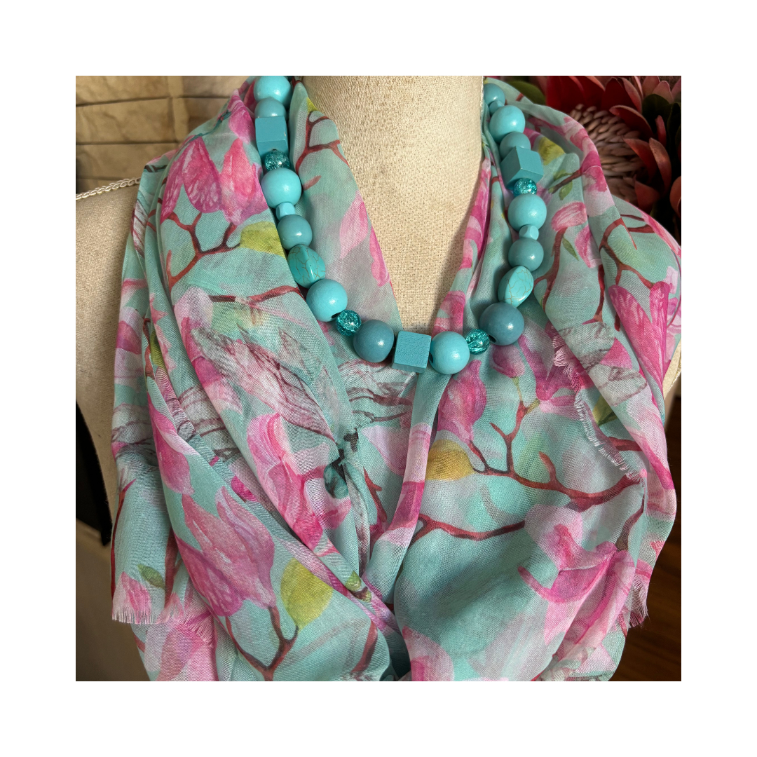 Turquoise with Lilac Floral Scarf