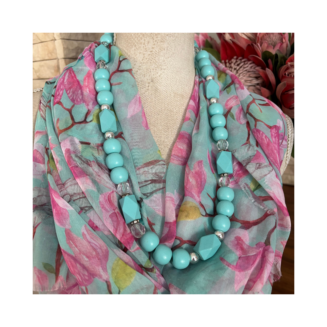 Turquoise with Lilac Floral Scarf