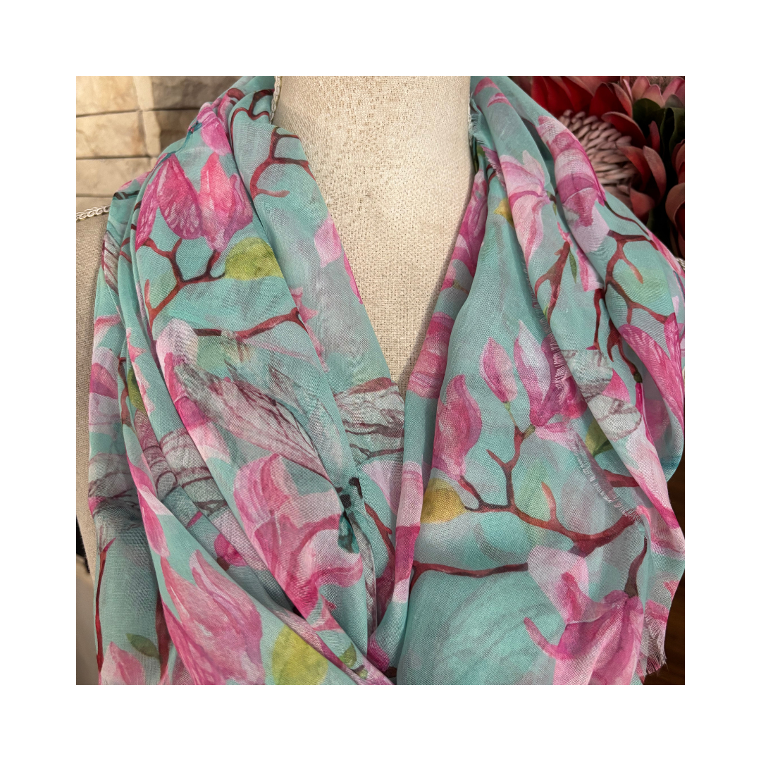 Turquoise with Lilac Floral Scarf