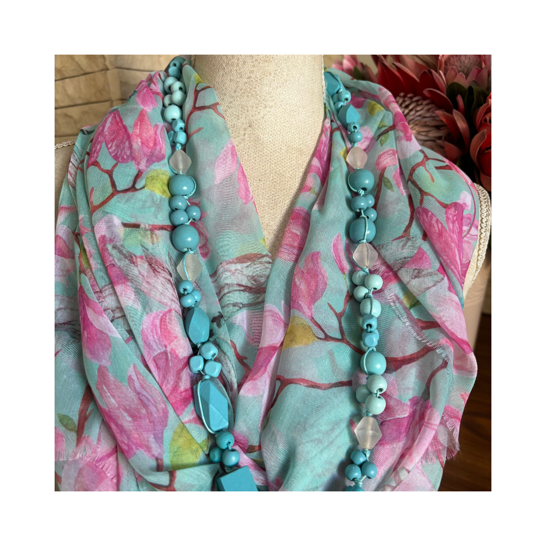 Turquoise with Lilac Floral Scarf