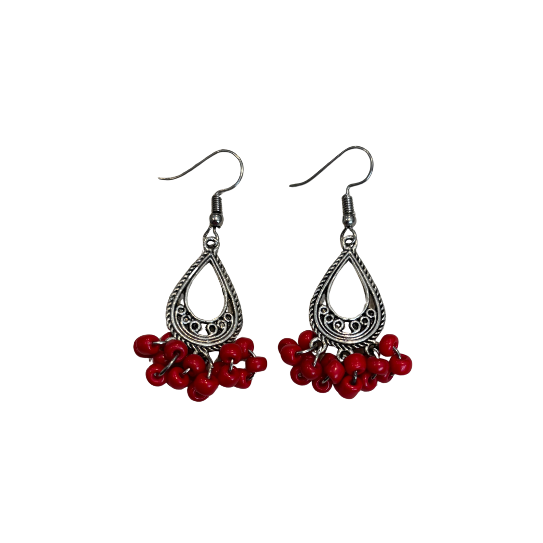 Bright Red Seed Bead Earrings