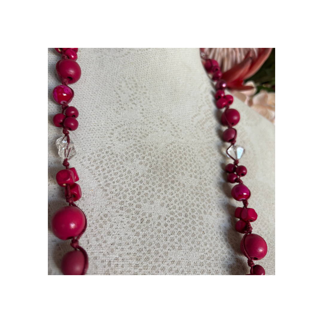 Necklace Knotted with Maroon Beads