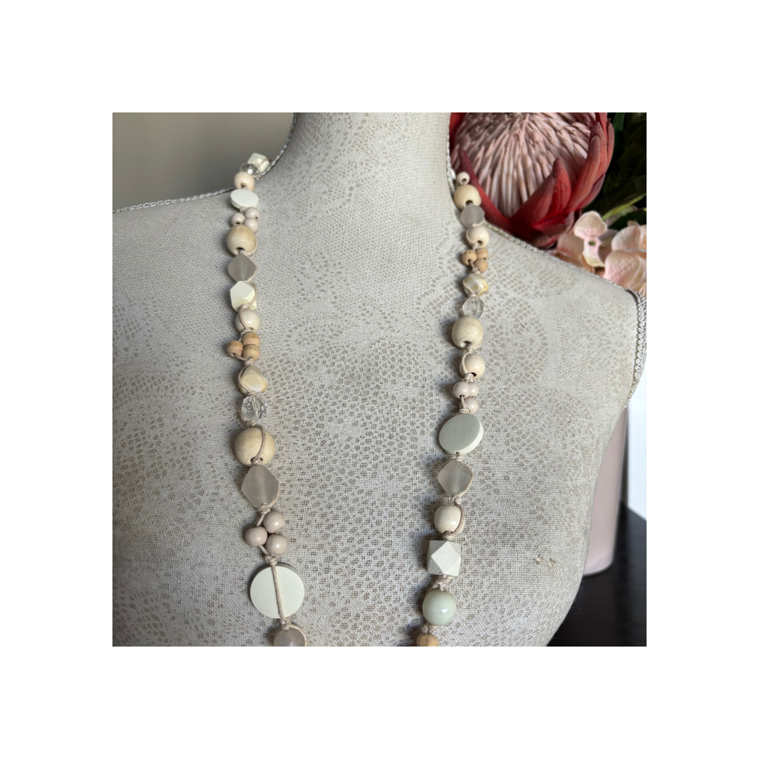 Necklace Knotted with Soft Cream Beads