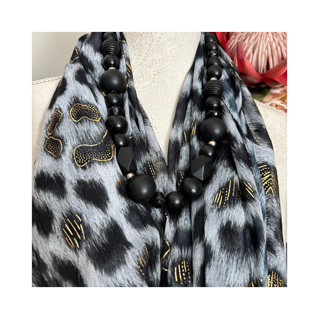 Animal Print Black and Grey Scarf