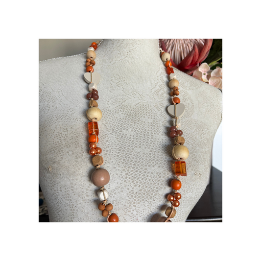 Necklace Knotted with Orange Beads