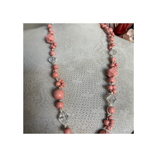 Necklace Knotted with Soft PeachPink Beads