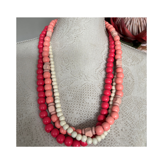 Necklace Multistring Peach Cream and Watermelon