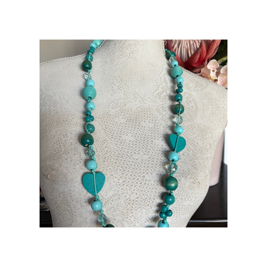 Necklace Knotted with Teal Beads