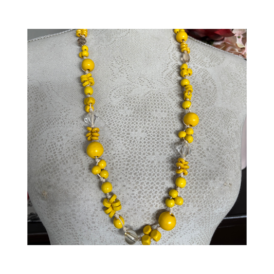 Necklace Knotted with Sunshine Yellow Beads