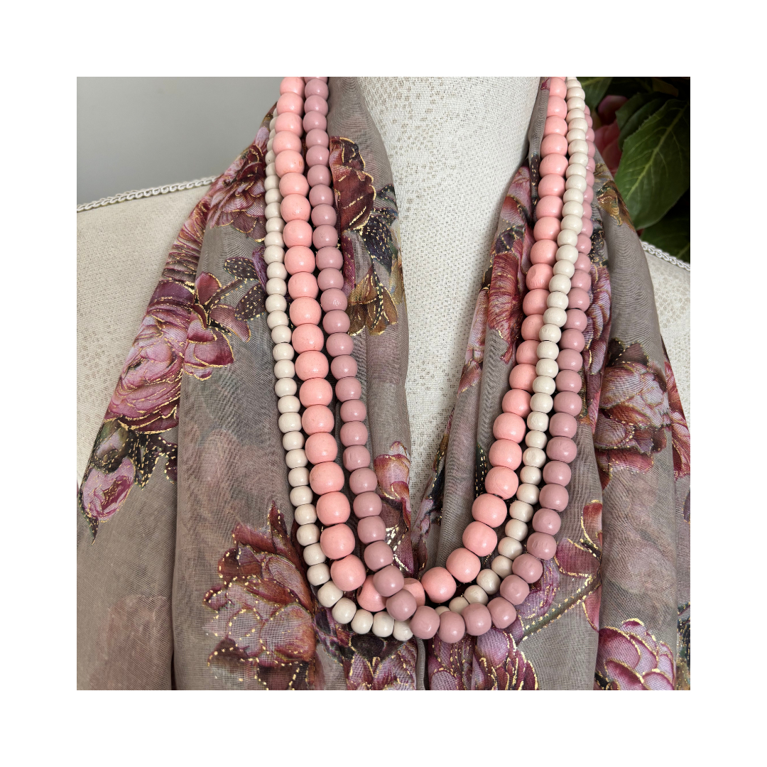 Soft Stone with Roses and Gold Accents Scarf