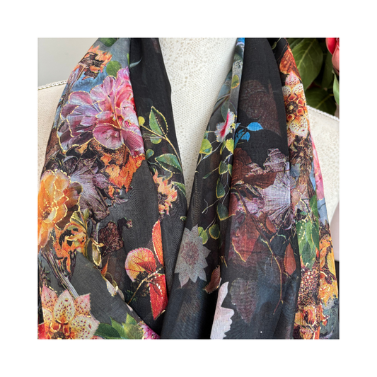Bright Flowers and Gold Accents Scarf