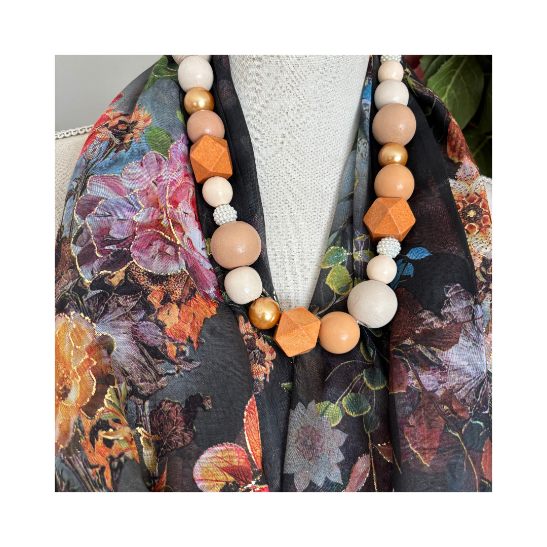 Bright Flowers and Gold Accents Scarf