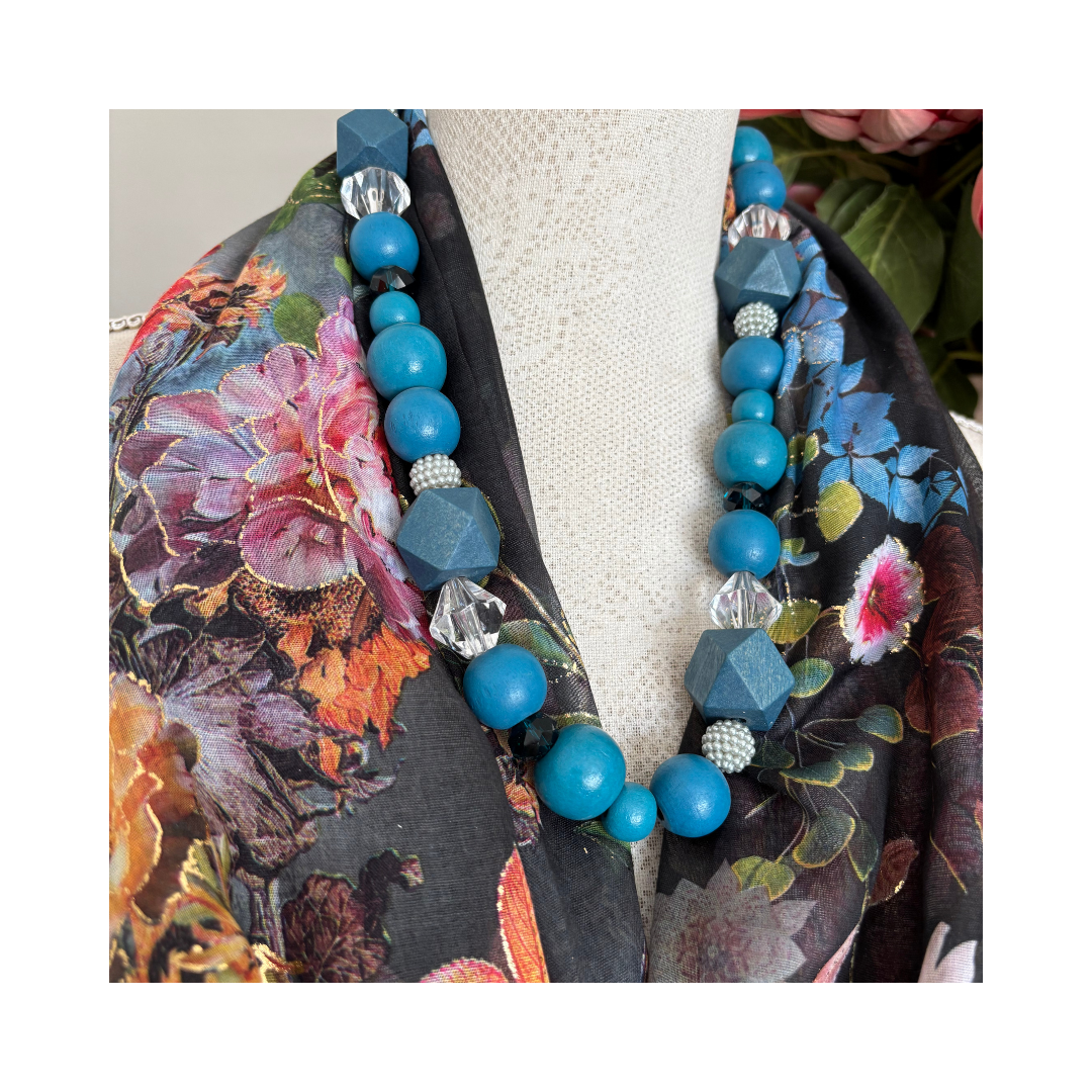 Bright Flowers and Gold Accents Scarf