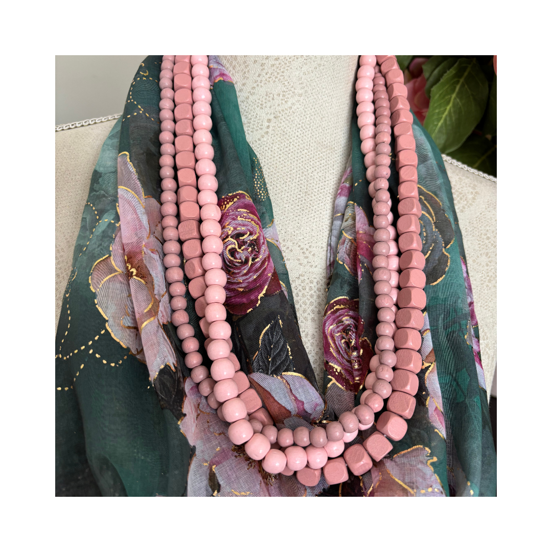 Teal Green with Roses and Gold Accents Scarf