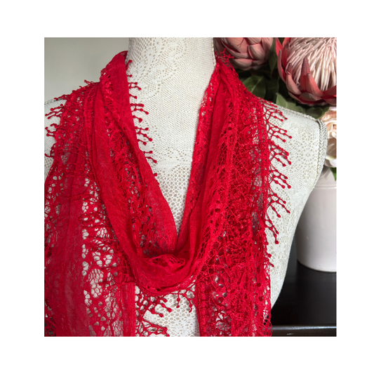 Bright Red  Lace Scarf