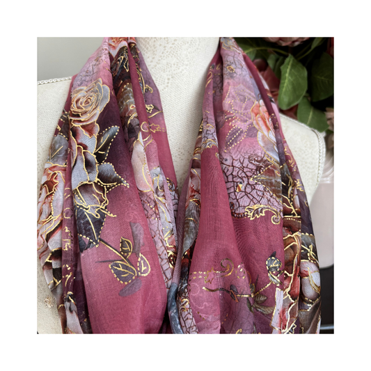 Soft Blush with Roses and Gold Accents Scarf