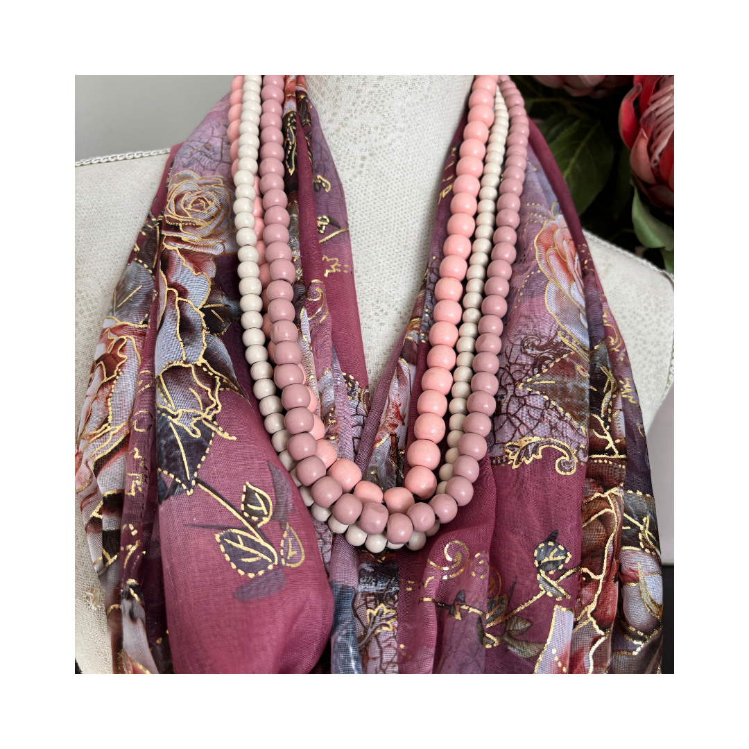 Soft Blush with Roses and Gold Accents Scarf
