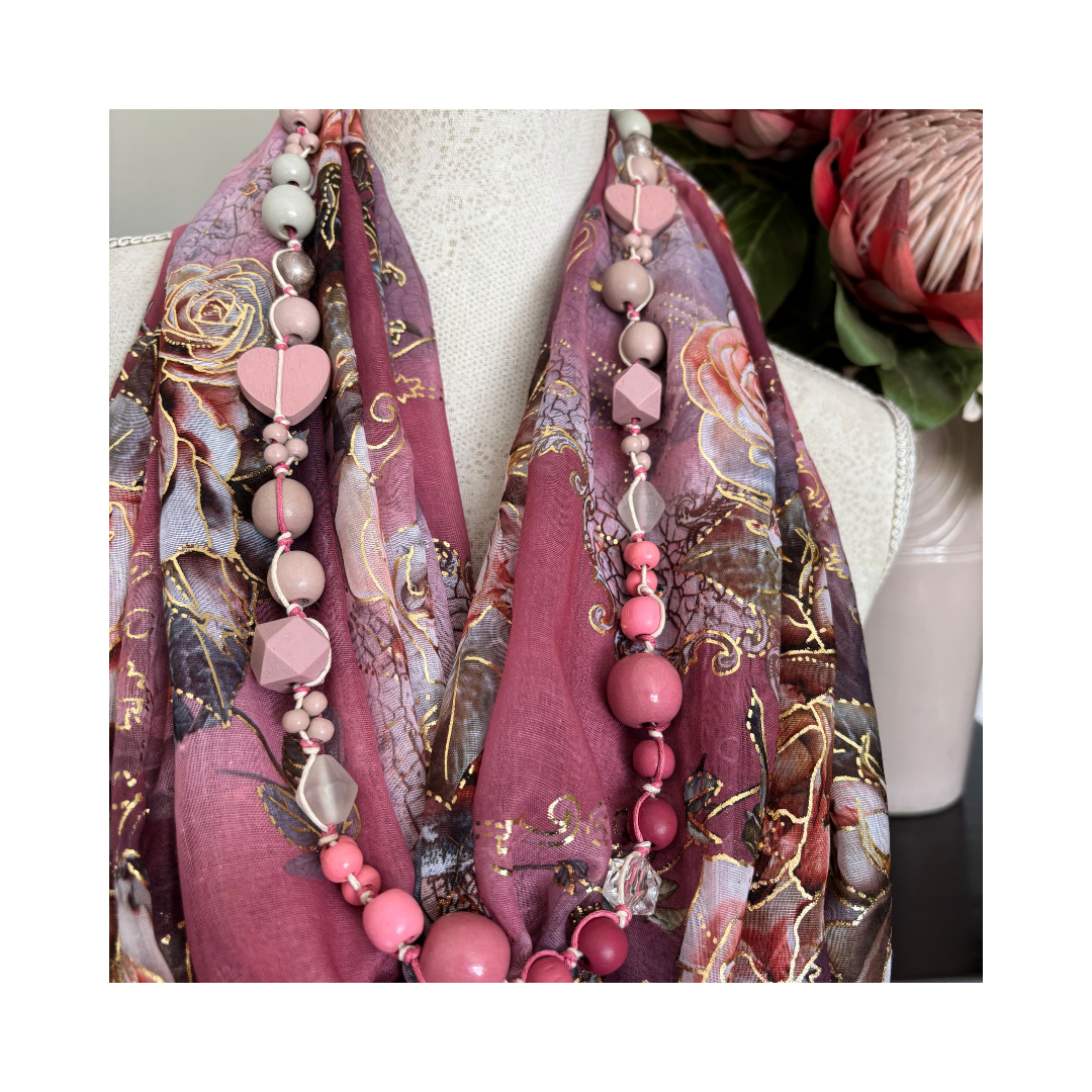 Soft Blush with Roses and Gold Accents Scarf