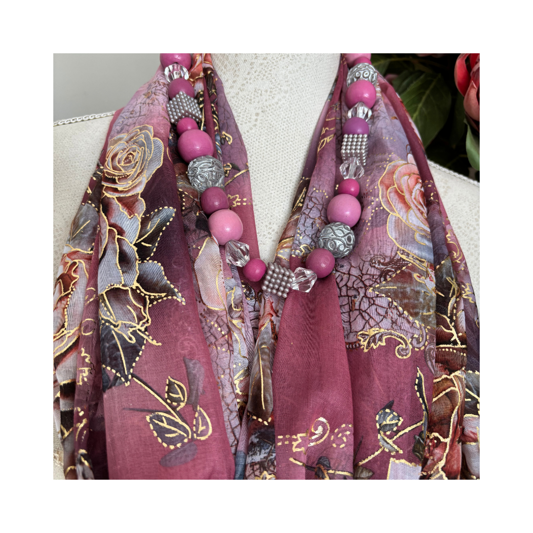 Soft Blush with Roses and Gold Accents Scarf