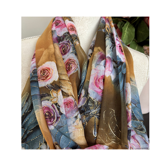 Golden Mustard with Roses and Gold Accents Scarf