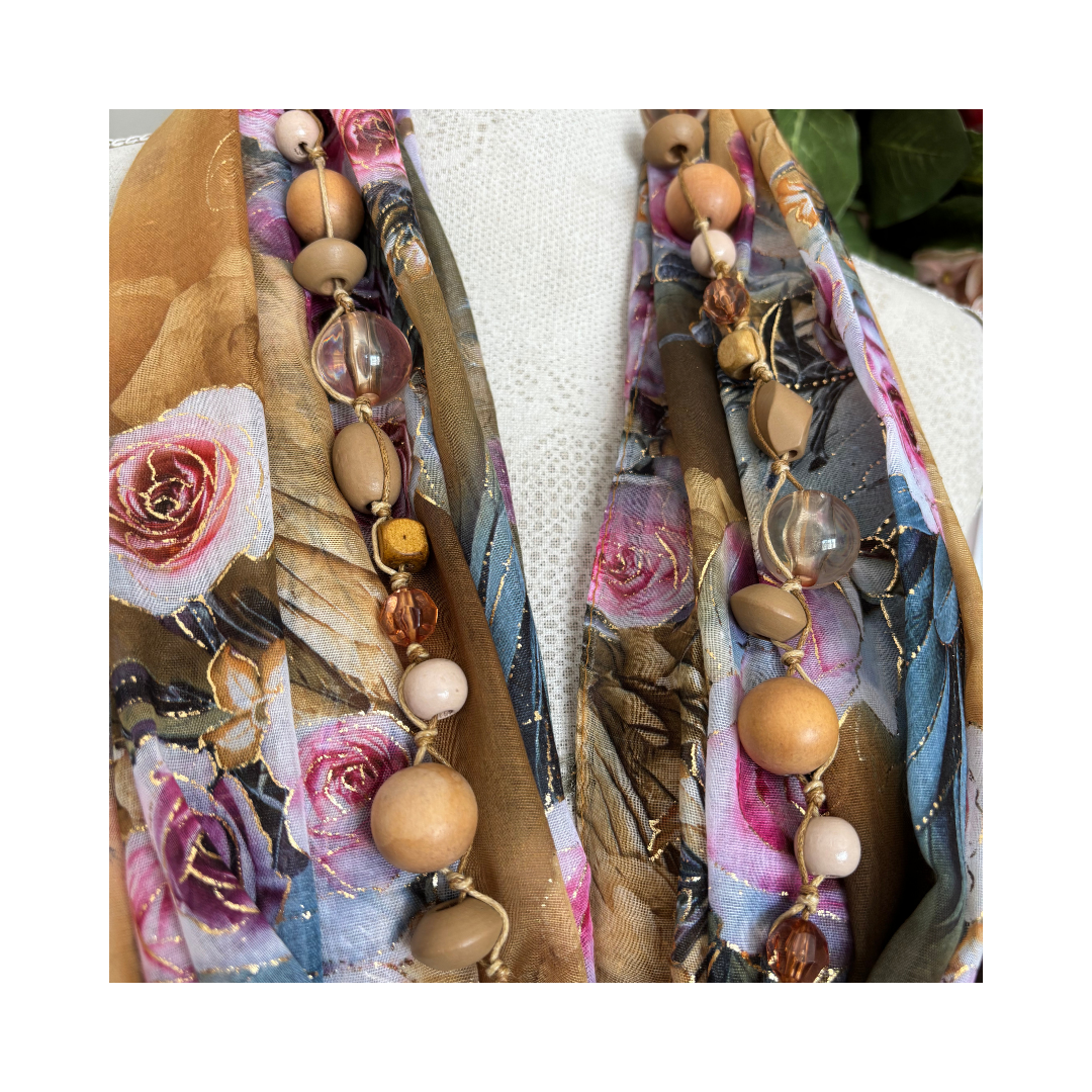 Golden Mustard with Roses and Gold Accents Scarf
