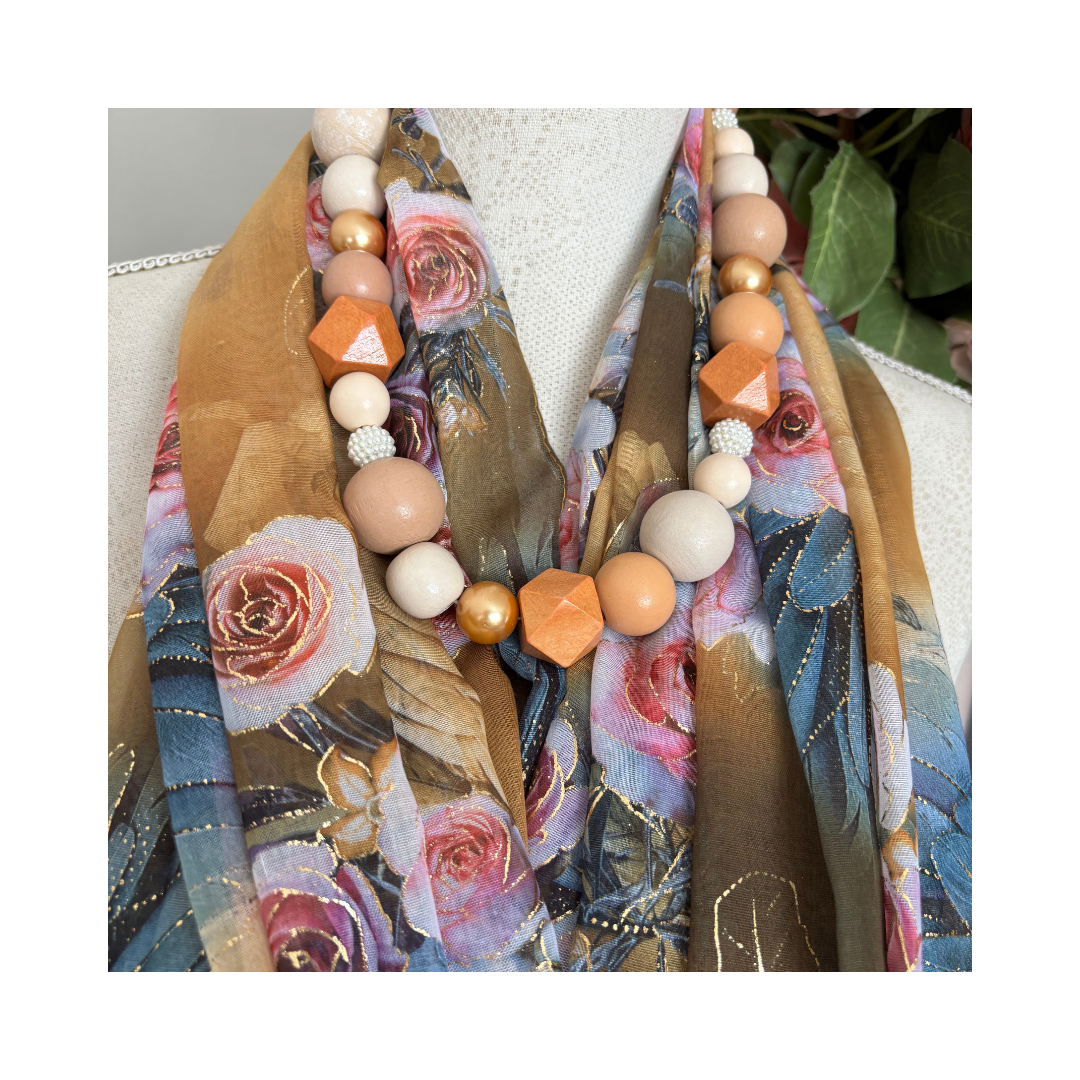 Golden Mustard with Roses and Gold Accents Scarf