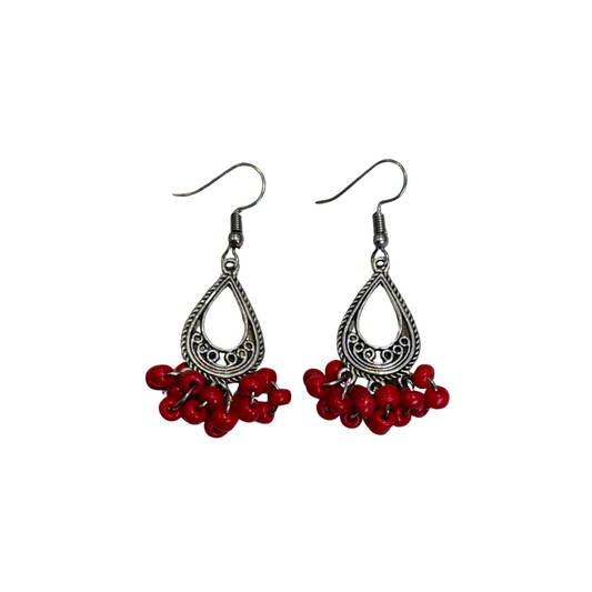 Bright Red Seed Bead Earrings