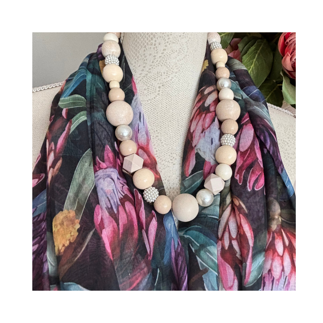 Bright Proteas and Gold Accents Scarf