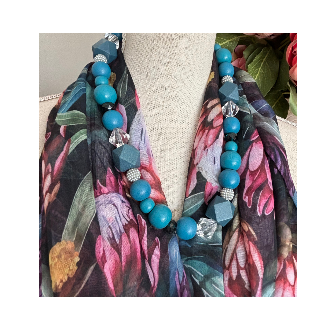 Bright Proteas and Gold Accents Scarf