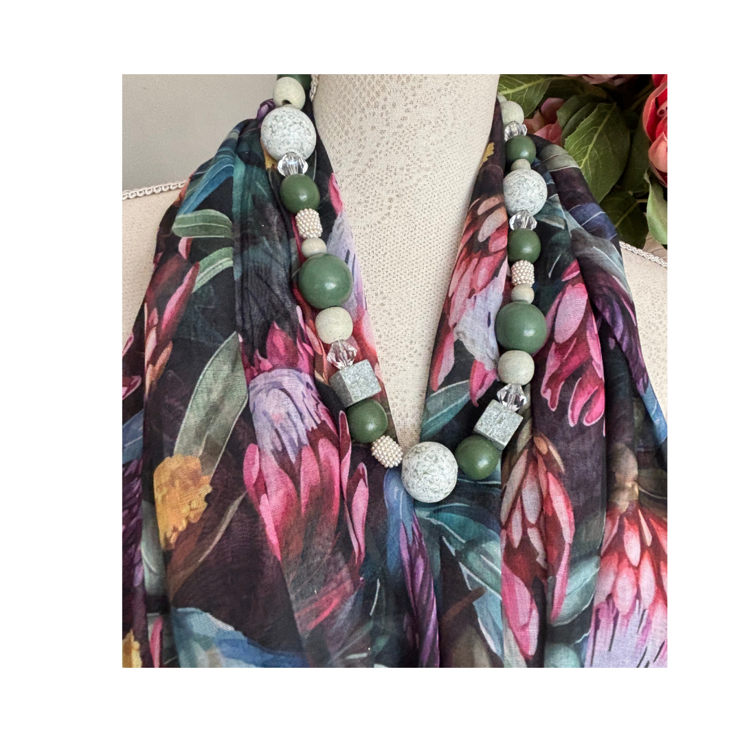 Bright Proteas and Gold Accents Scarf